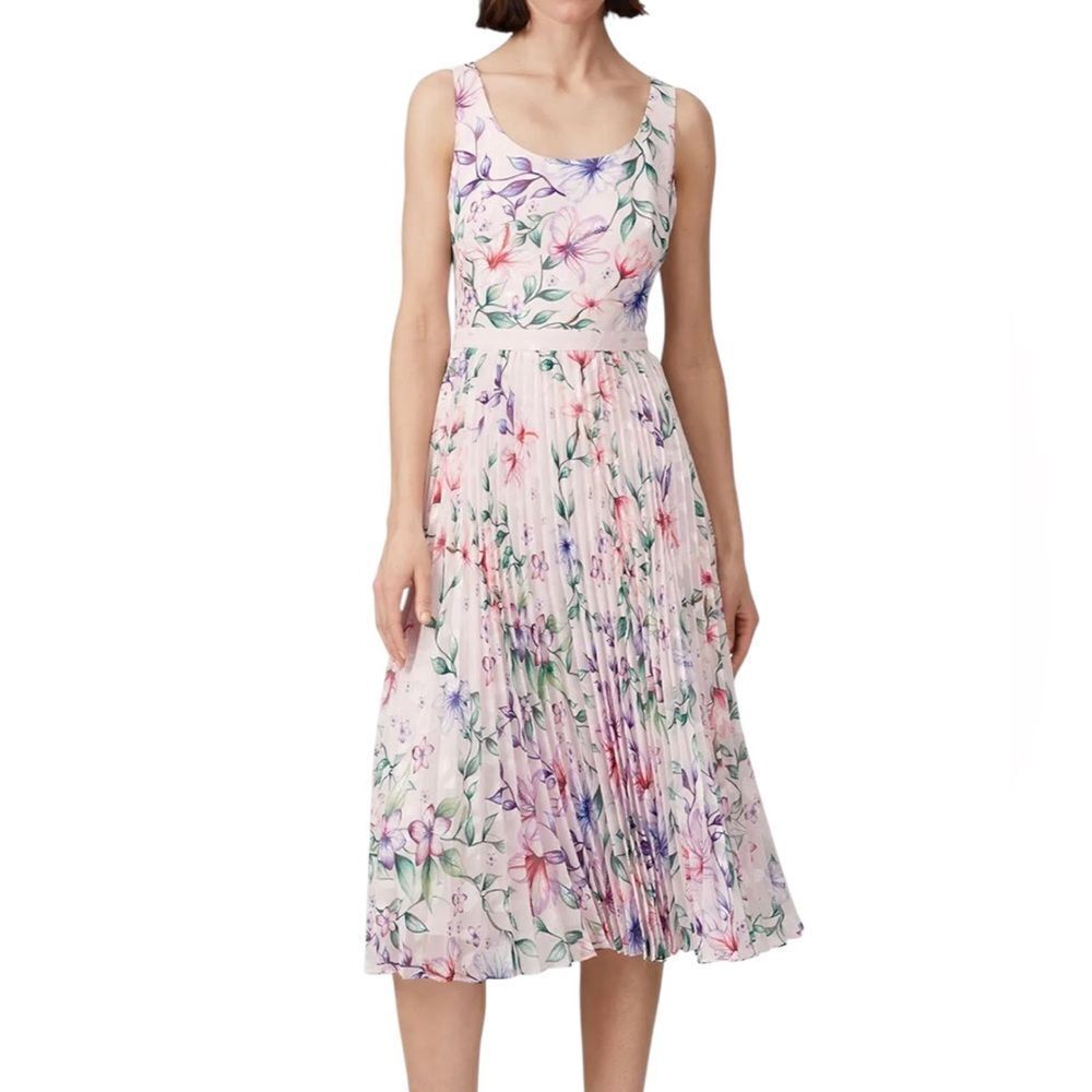 Marchesa Pink Floral Print Midi Dress Bow Embellishment | Size 12